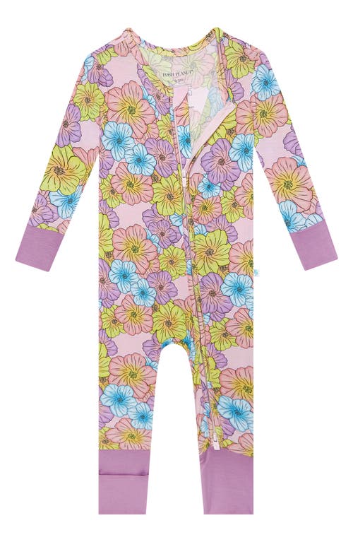 Shop Posh Peanut Kourtney Floral Fitted Convertible Footie Pajamas In Open Purple