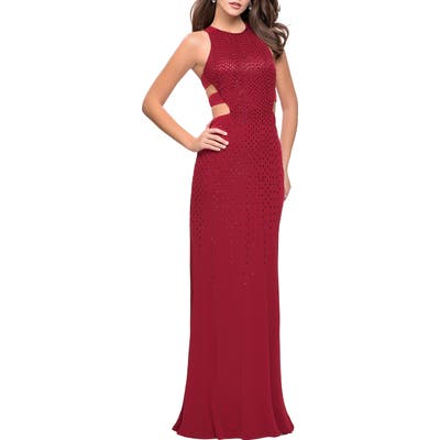 La Femme Cutout Embellished Jersey Gown