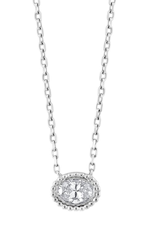 14K White Gold Oval Diamond Pendant Necklace - 0.35ct.
