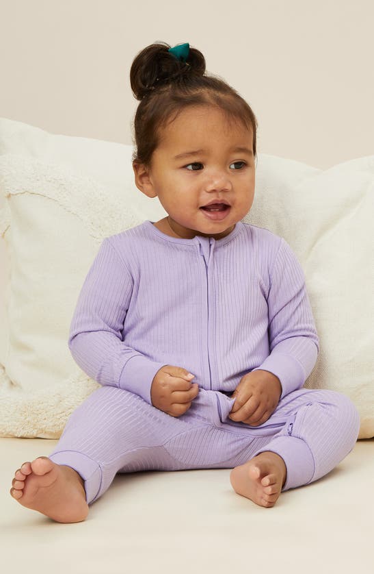 Mori Clever Zip Footie In Ribbed - Lilac