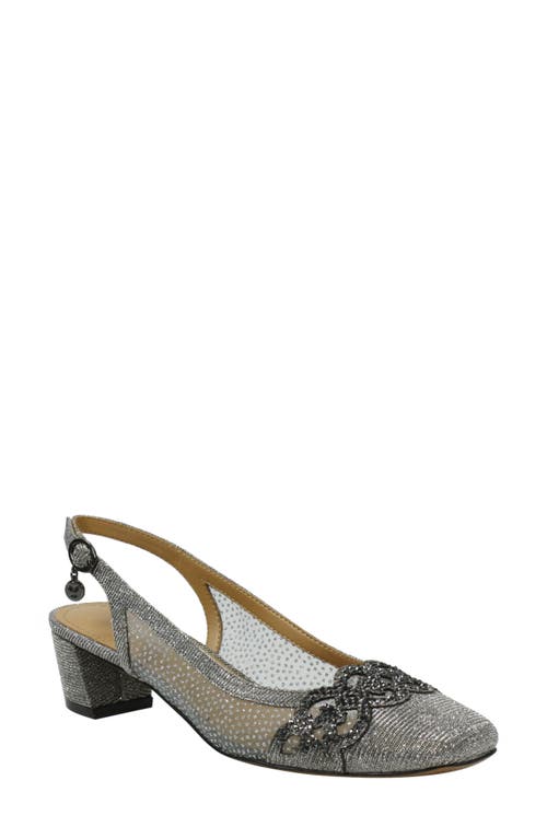 Faleece Crystal Embellished Slingback Pump in Pewter Glitter/Mesh Fabric