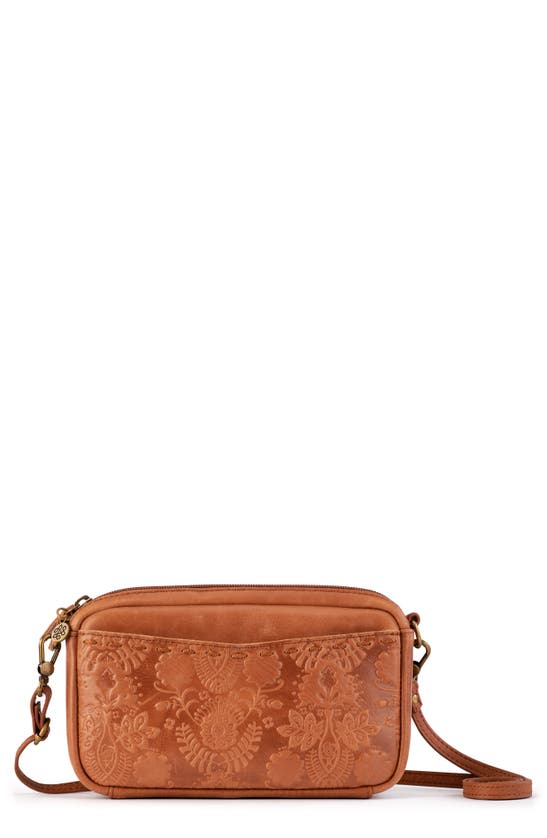 The Sak Cora Phone Crossbody Bag In Tobacco Floral Embossed