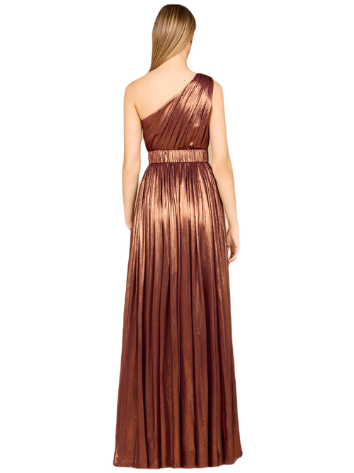 Shop Lara New York One Shoulder Metallic Dress In Brown