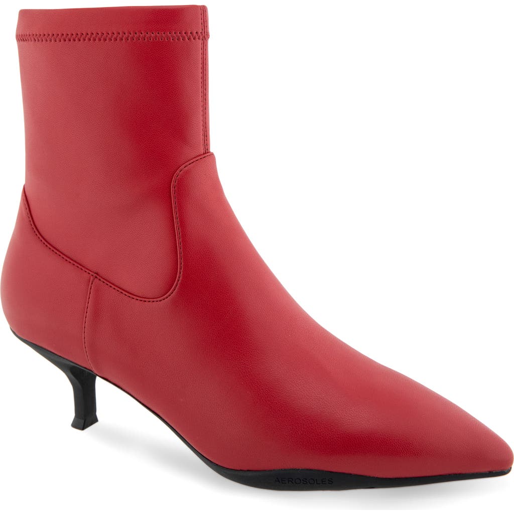 Aerosoles Lasko Kitten Heel Bootie In Racing Red Stretch Smooth Faux