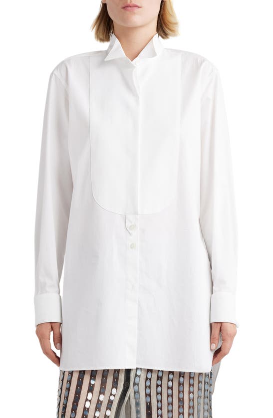 Shop Dries Van Noten Oversize Cotton Poplin Tuxedo Shirt In White