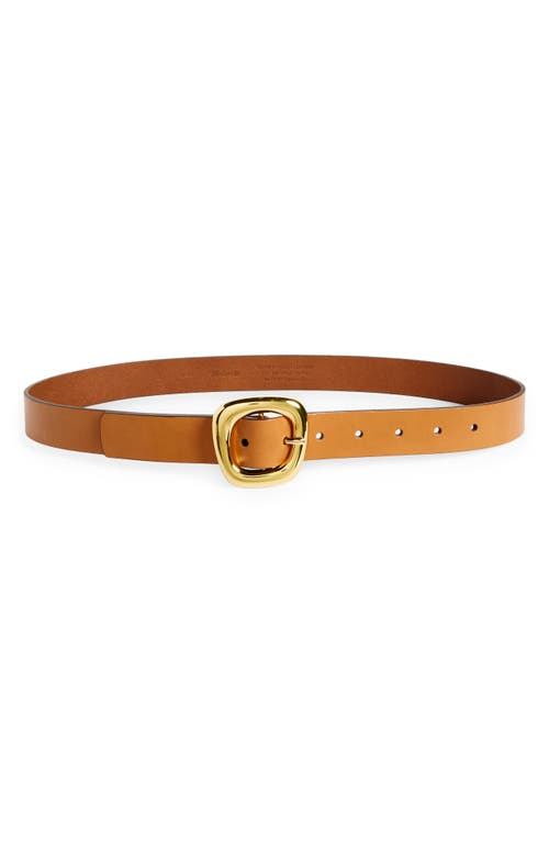 Puffed Buckle Leather Belt in Desert Camel