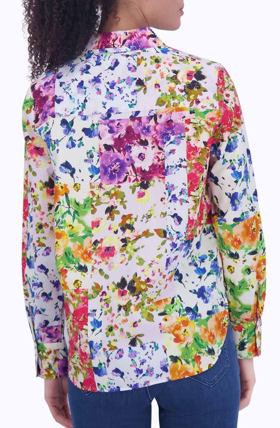 Shop Foxcroft Meghan Floral Non-iron Cotton Button-up Shirt In Yellow Multi