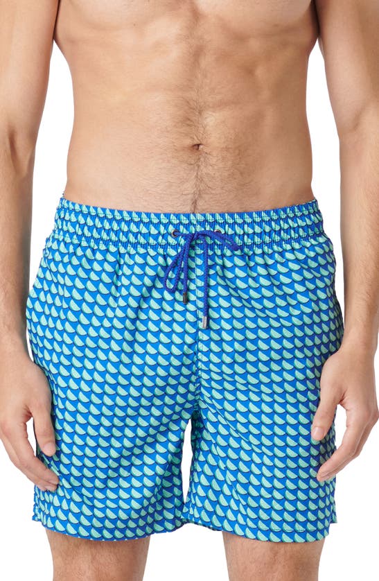 Shop Bugatchi Print Swim Trunks In Menthol