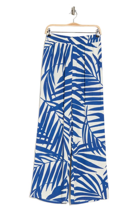 Gemma + Jane Palm Print Pull-on Pants In Cream/ Blue