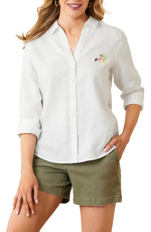 Tommy Bahama Flora Riviera Embroidered Linen Button-Up Shirt White at Nordstrom,