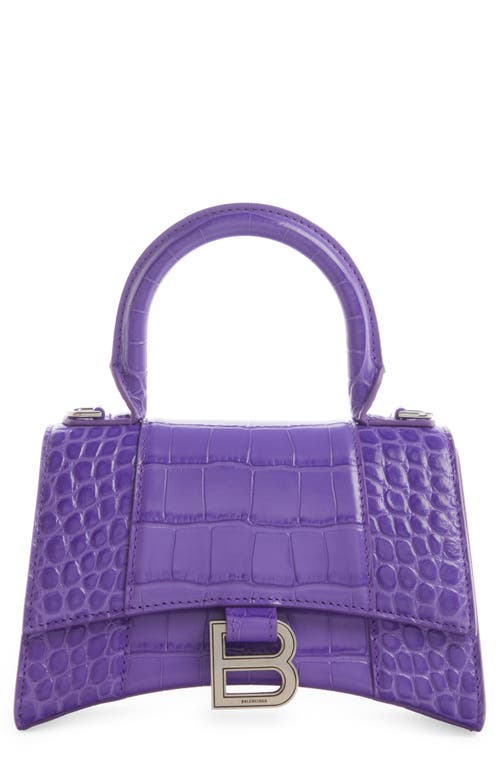 Extra Small Hourglass Croc Embossed Leather Top Handle Bag