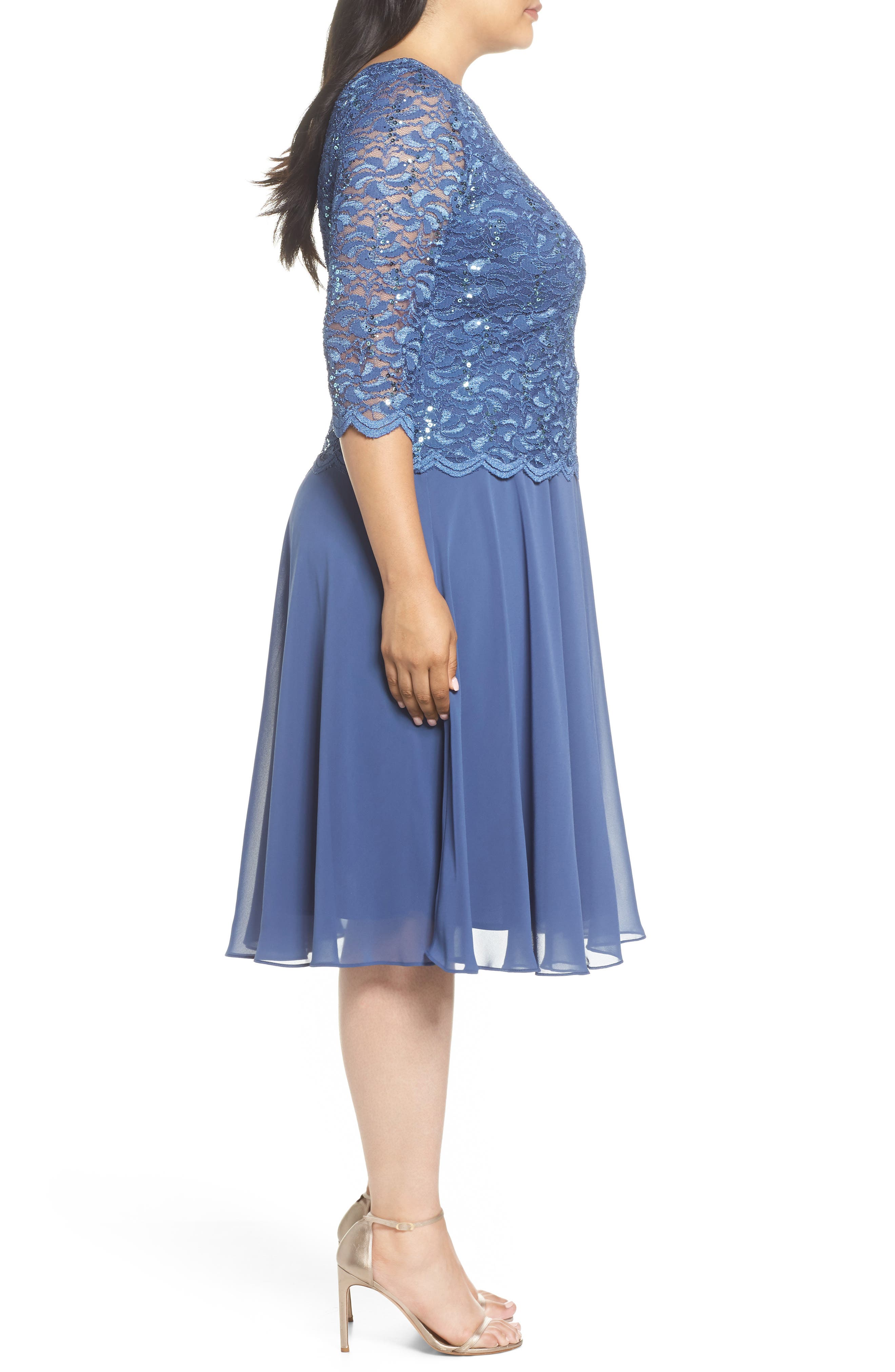 alex evenings mock two-piece cocktail dress Alex Evenings Petite Lace-Bodice Gown - Wedgewood