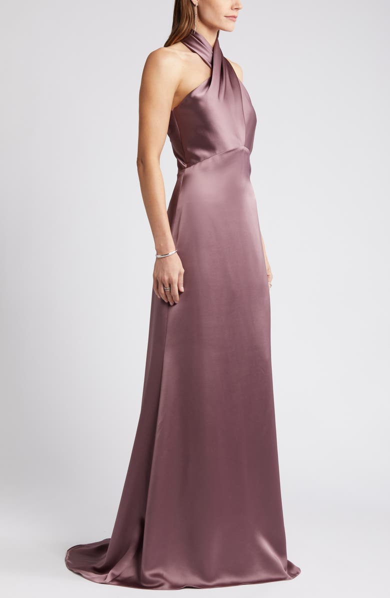 Amsale Halter Neck Satin Gown, Alternate, color, Mauve