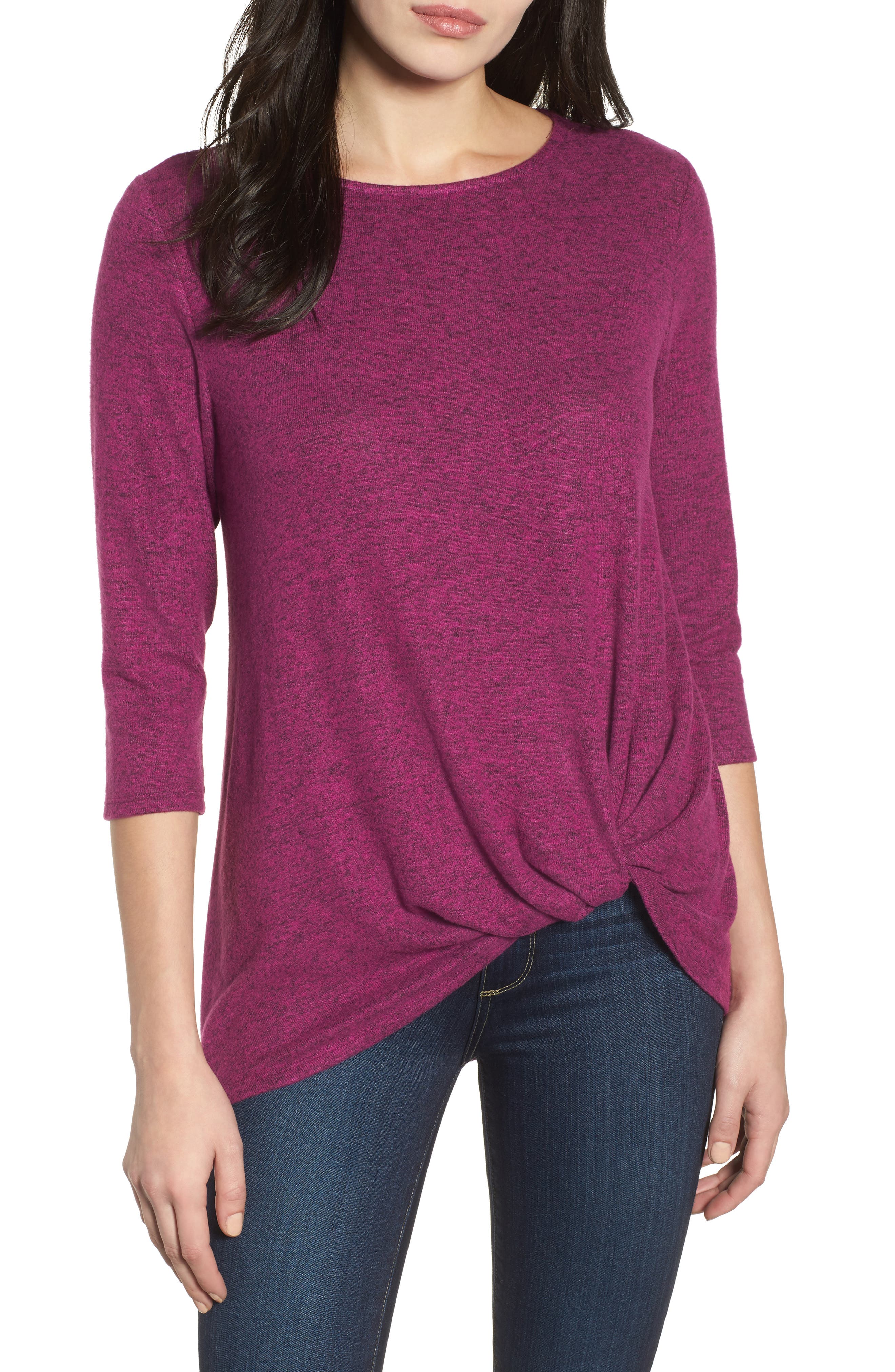 Gibsonlook Cozy Twist Front Pullover In Purple Vintner