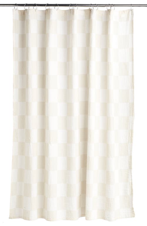 Parachute Check Cotton Gauze Shower Curtain in Bone And White