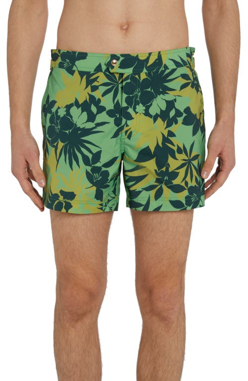 Tropical Floral Compact Poplin Swim Trunks in New Tropical Floral Green