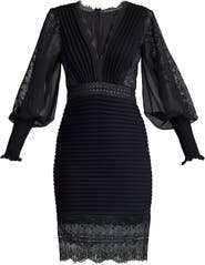 Tadashi Shoji Pleated Lace Long Sleeve Sheath Dress | Nordstrom