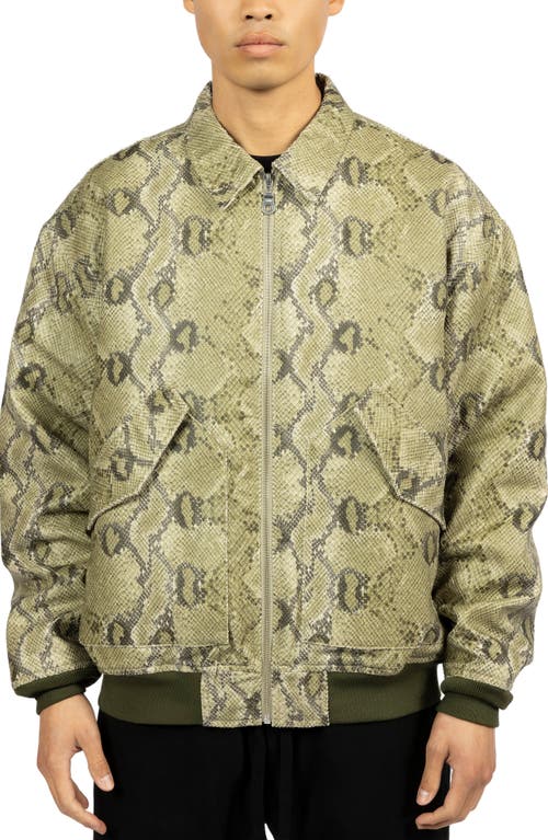 PLEASURES Rattle Faux Leather Flight Jacket Green at Nordstrom,