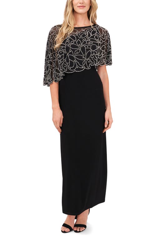 Chaus Beaded Cape Overlay Gown Black at Nordstrom,