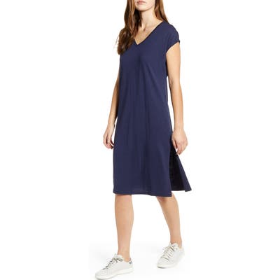 Petite Caslon Pocket T-Shirt Dress, Blue