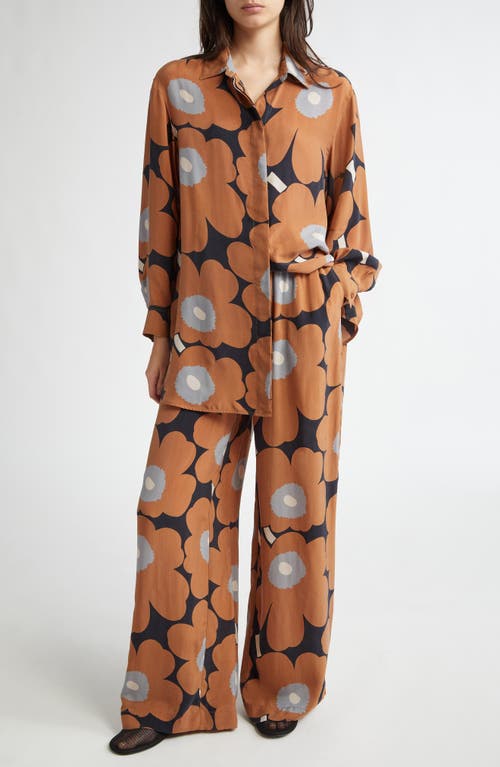 Shop Marimekko Sivuta Unikko Button-up Shirt In Brown Black Grey