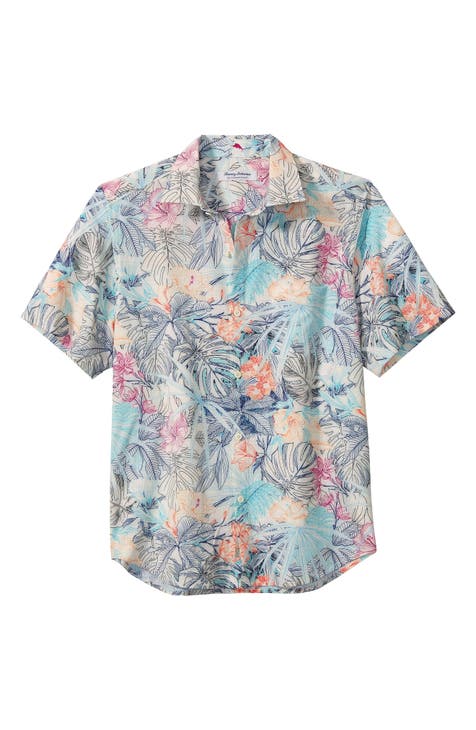 Tommy Bahama Harbour Island Hibiscus Short Sleeve Silk Button-Up Camp Shirt, Size X-Large - Marble Cream at Nordstrom Rack