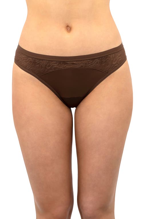 Period & Leakproof Light Absorbency Lace Thong in Rich Earth