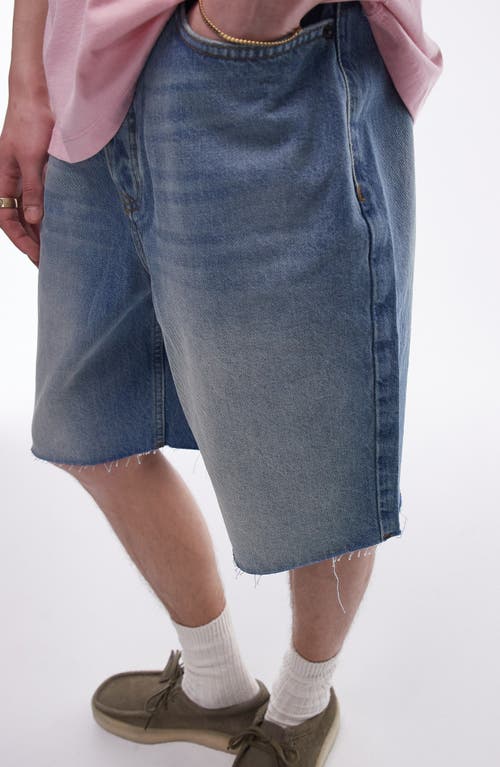 TOPMAN TOPMAN RAW HEM WIDE LEG DENIM SHORTS 