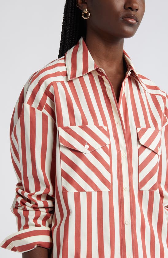 Shop Nordstrom Poplin Button-up Shirt In Rust - Ivory Cabana Stripe