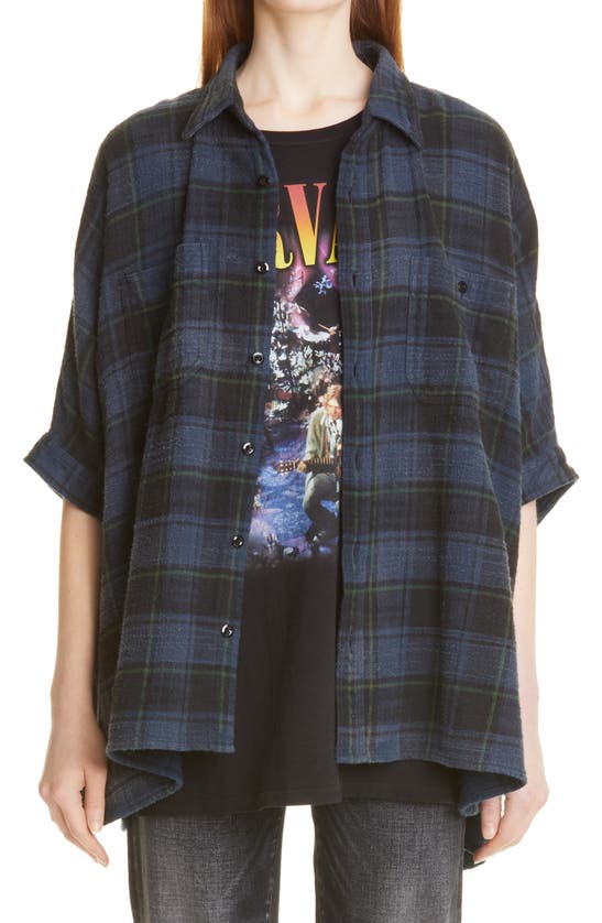 Click to view more detailed imagery on our partner's website R13 Plaid Oversize Cotton Flannel Shirt In Navy Plaid