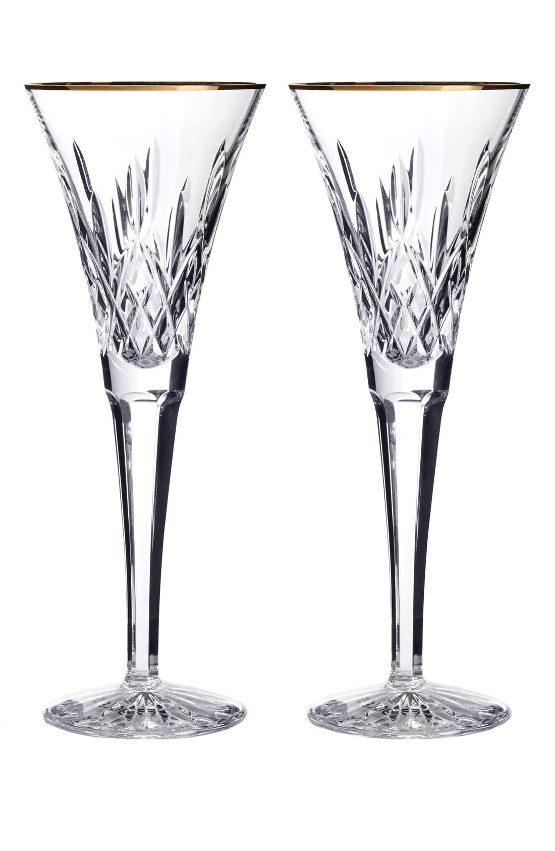 Waterford 'Lismore Essence Gold' Lead Crystal Champagne Flutes (Set of