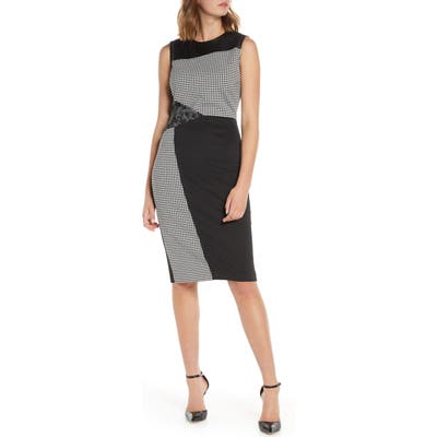 Forest Lily Mixed Knit Sheath Dress, Black