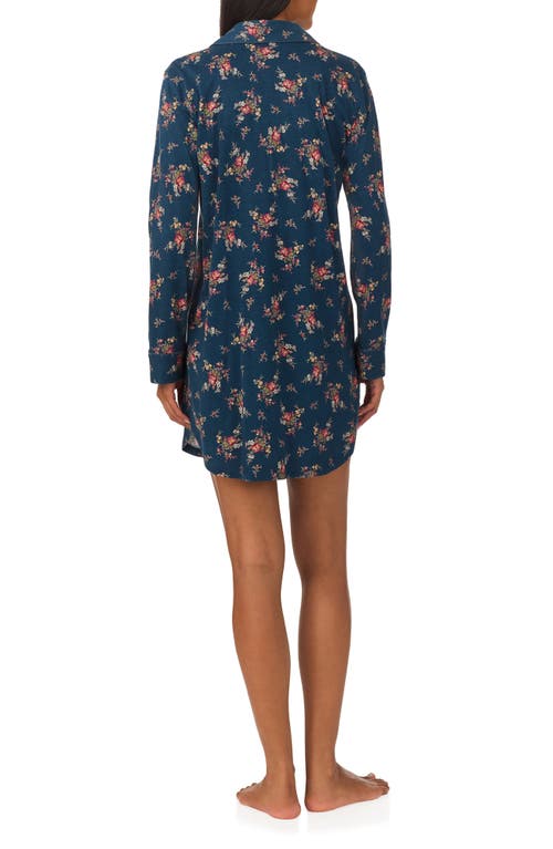 Shop Lauren Ralph Lauren Cotton Blend Sleep Shirt In Navy Print