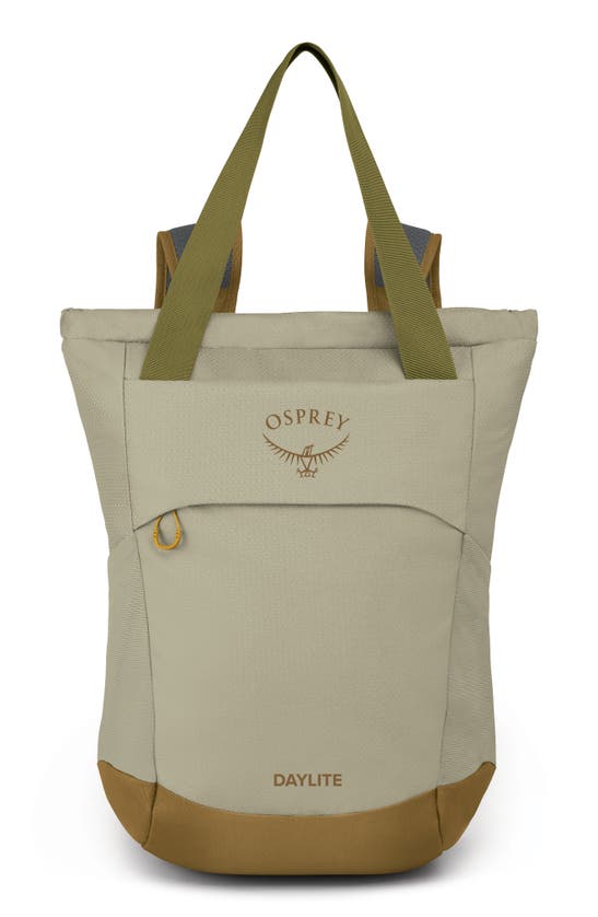Shop Osprey Daylite Water Repellent Tote Pack In Meadow Gray/ Histosol Brown