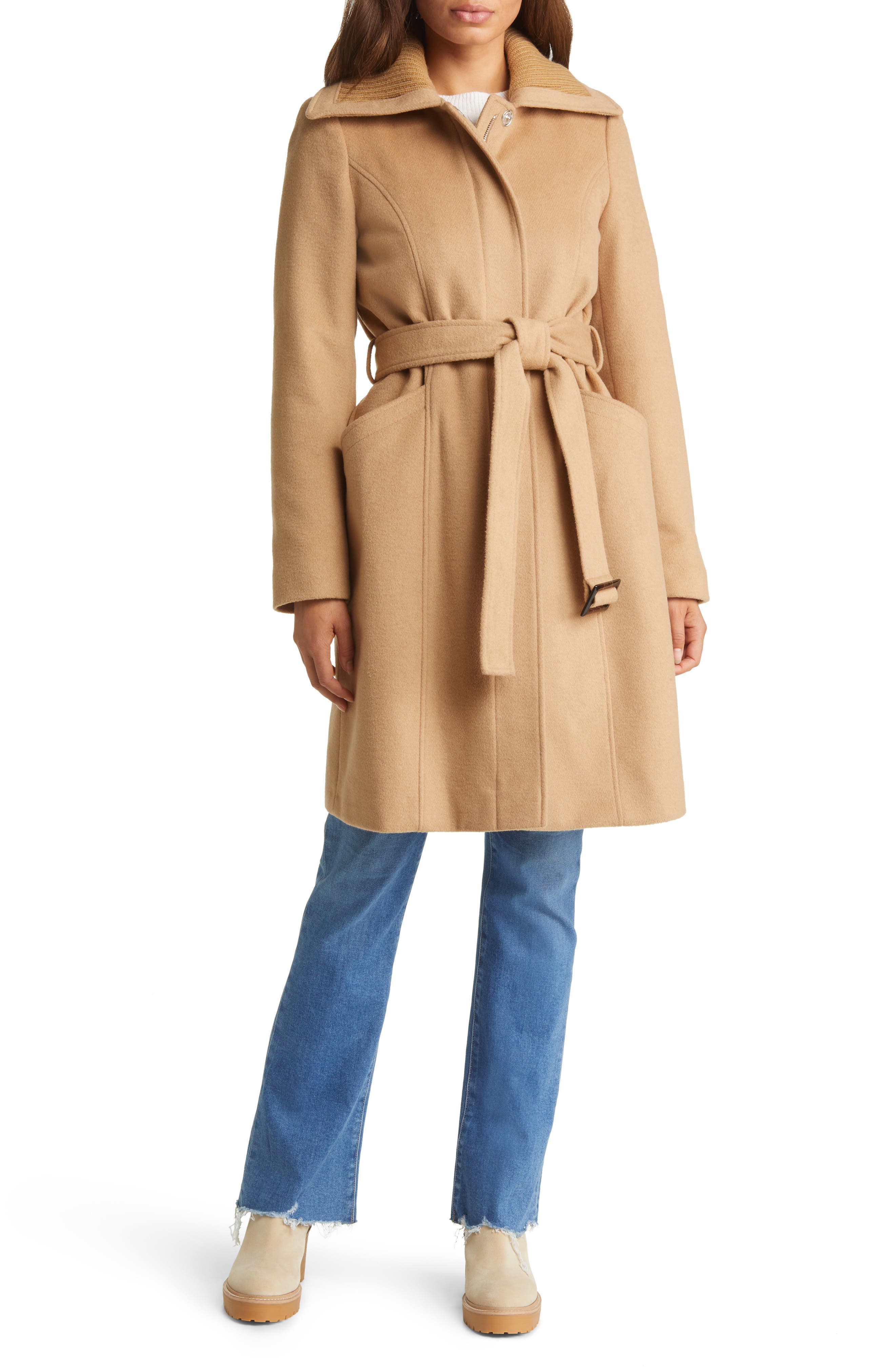 Sam Edelman Wool Blend Rib Collar Coat in Camel | Smart Closet