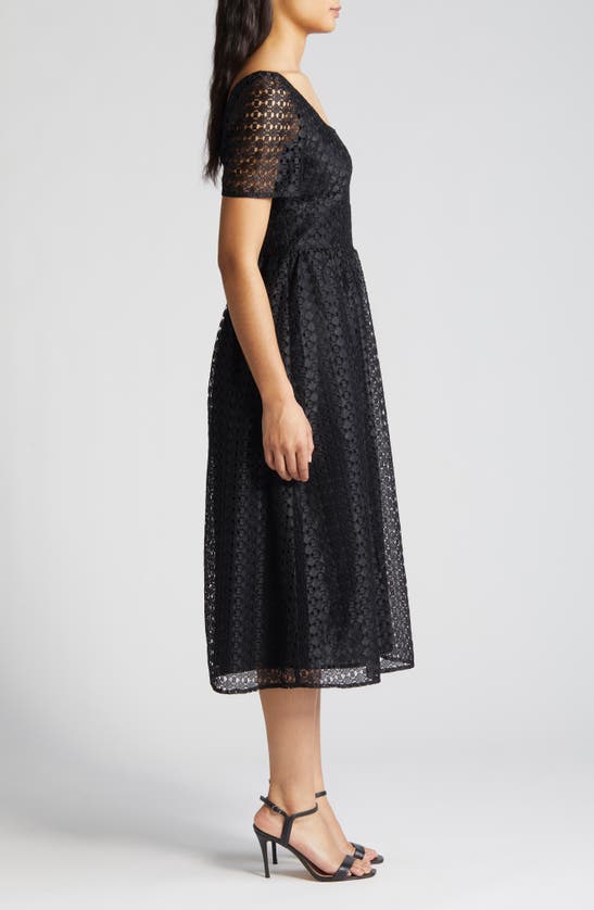 Shop Anne Klein Puff Sleeve Geometric Lace Midi Dress In Anne Black