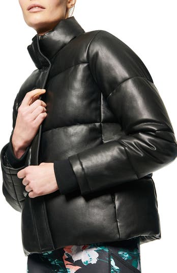 Faux leather puffer jacket with hood - Jackets - Women