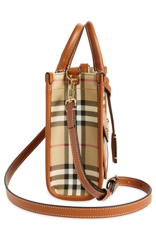 Burberry Womens Freya Mini Coated-canvas Tote Bag In Vintage Check/briar Brown