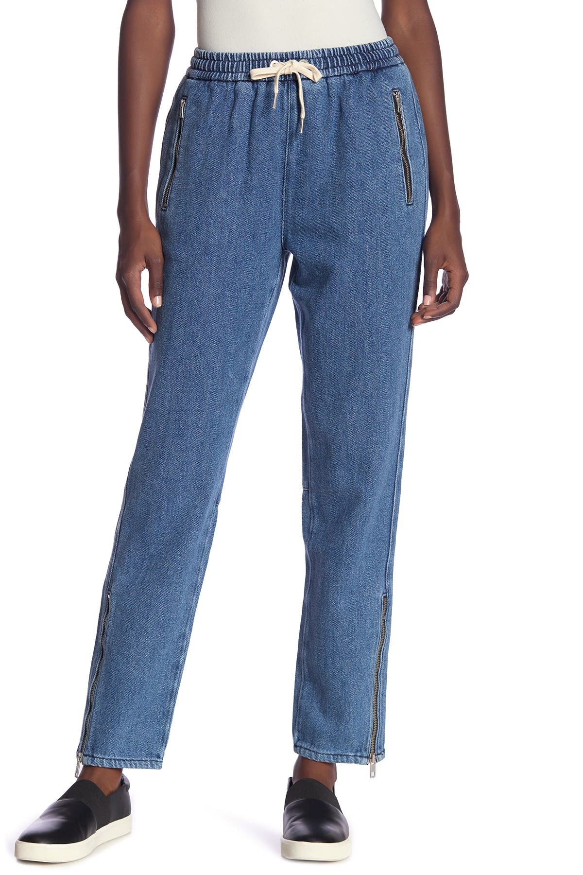 denim track pants womens