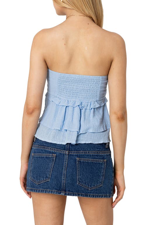EDIKTED EDIKTED STRAPLESS TIERED CHAMBRAY TOP