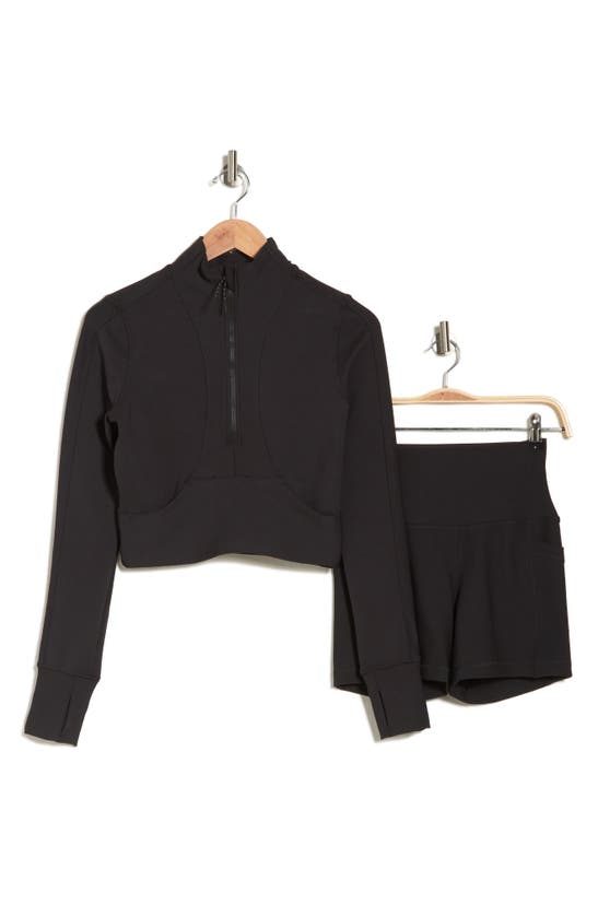 Shop 90 Degree By Reflex Academy Crop Rib Half-zip Pullover In Black