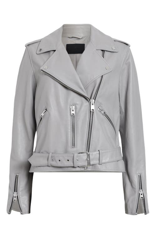 Shop Allsaints Balfern Belted Leather Biker Jacket In Ultimate Grey