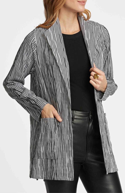 Foxcroft Alana Crinkle Cotton Blend Gingham Jacket In Black/white