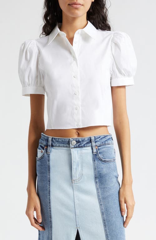 Alice + Olivia Willa Puff Sleeve Crop Cotton Blend Button-Up Shirt in Off White