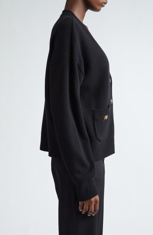 Shop Versace Medusa Detail Wool & Cashmere Cardigan In Black