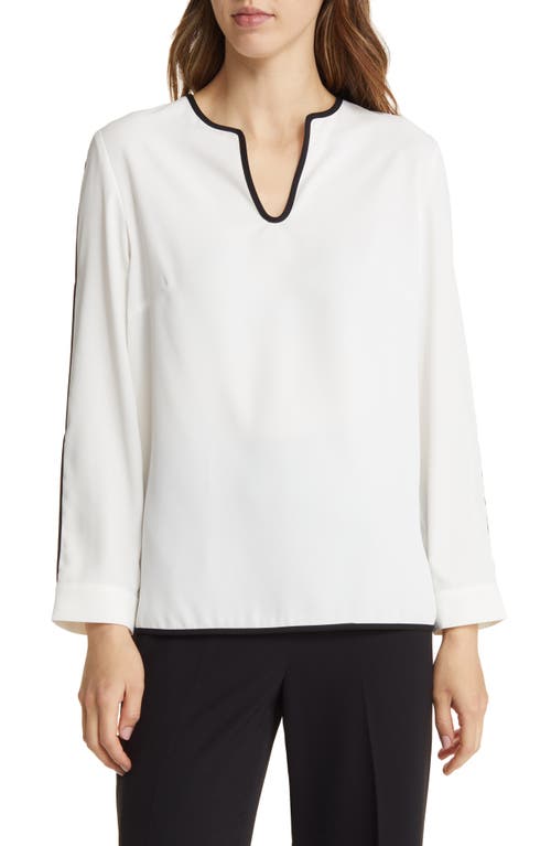 Ming Wang Split Sleeve Crêpe De Chine Blouse In White/black