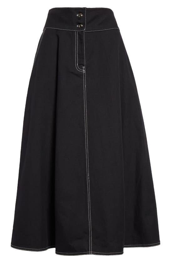 Shop Max Mara Cotton & Linen Canvas Midi Skirt In Black