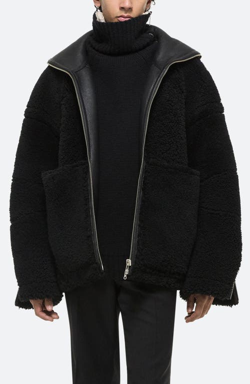 Shop Helmut Lang Apex Hooded Reversible Genuine Shearling & Leather Coat In Black/black - A3p