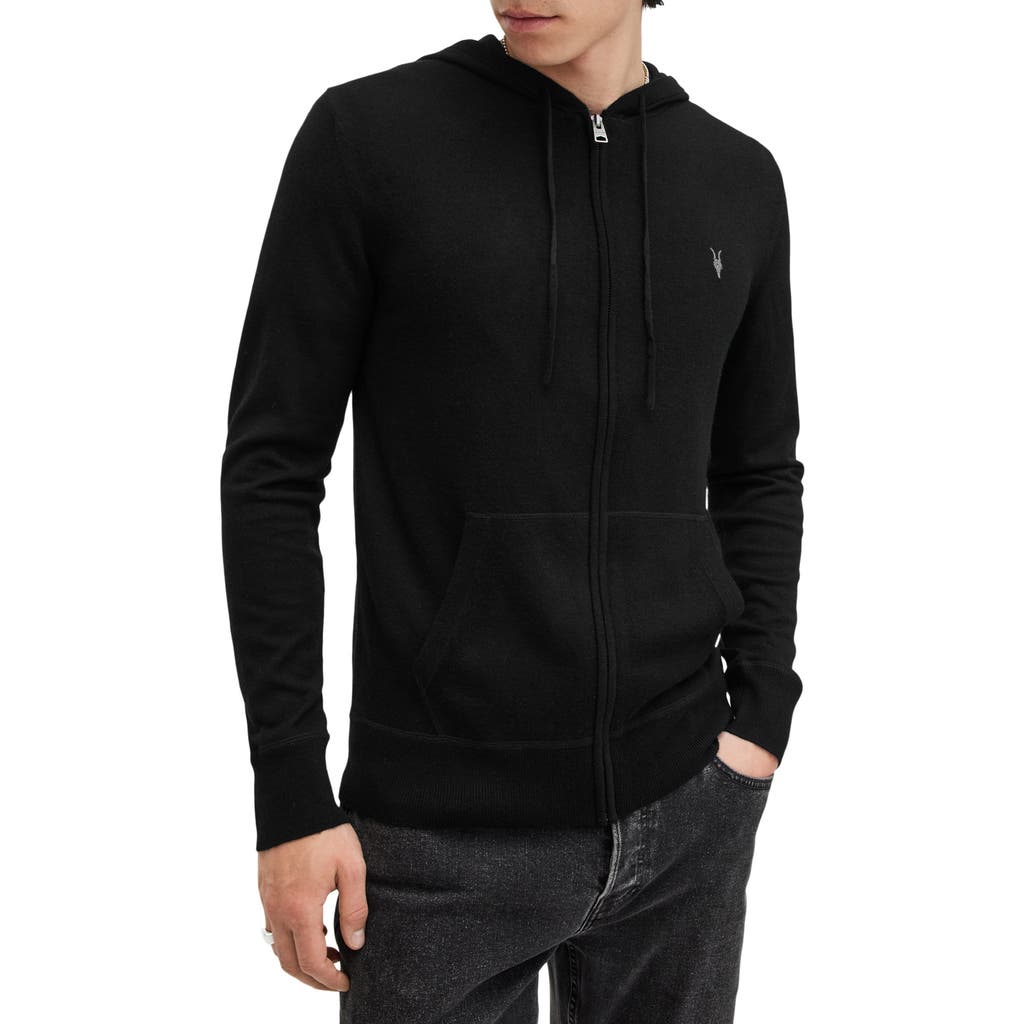 Allsaints Mens Black Raven Slim-fit Cotton-fleece Hoody