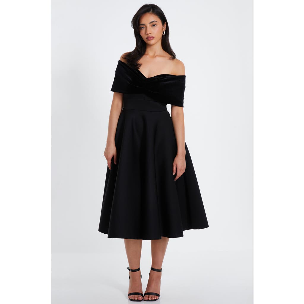 Quiz Velvet And Scuba Foam Bardot Skater Dress In Black